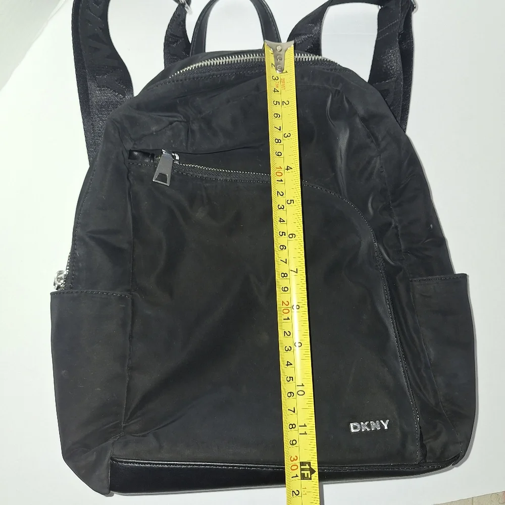 Dkny Black Faux Leather Soft Zip Multi Compartment Sport Backpack Guitar Strap